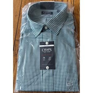 CHAPS Extra‎ Comfort Regular Fit Mens XL Long Sleeve 17-17.5 36/37 Green Checker